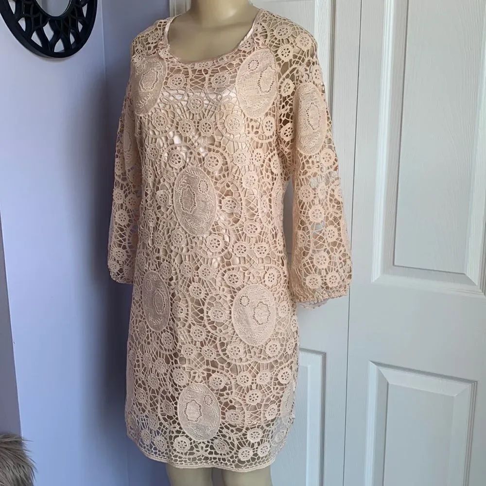 Fashion Crochet Lace Party Casual Special Occasion Dress S Peach